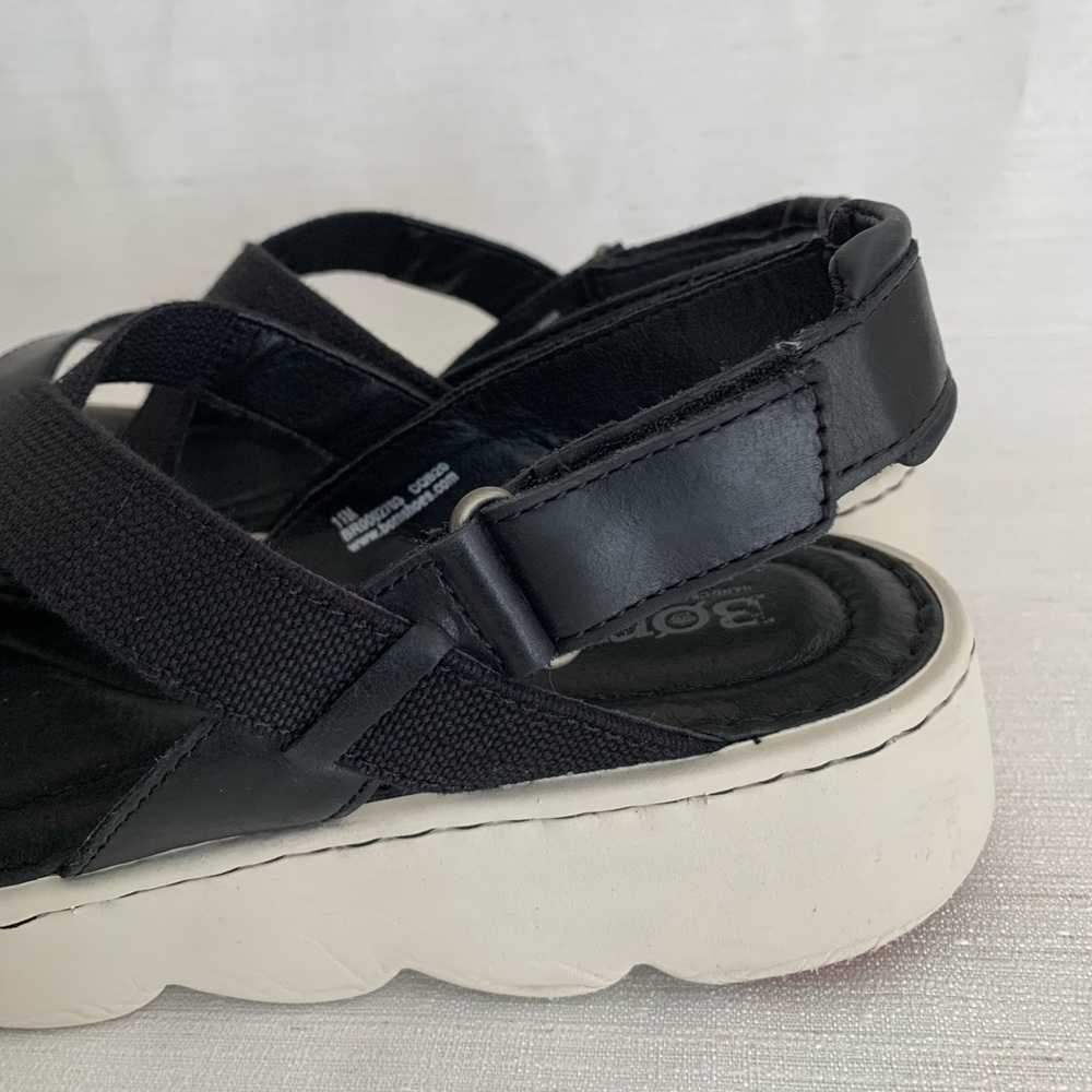 Born Patriotic Black Leather Ankle Strap Platform San… Gem